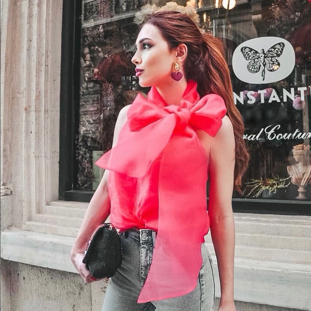 BLOGGERS FAV ZARA SEMI SHEER BLOUSE WITH TIE BOW - Picture 4 of 8